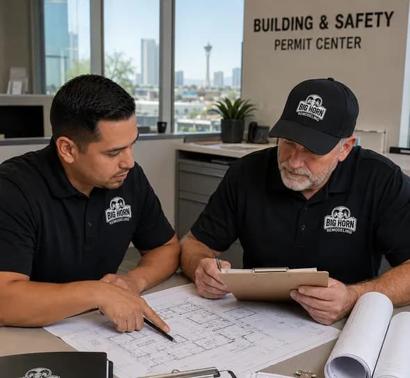 Big Horn Remodeling team reviewing an approved City of Las Vegas building permit