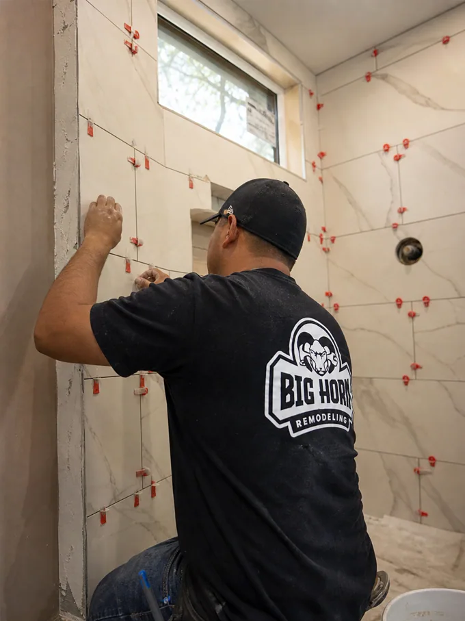 Las Vegas bathroom remodel in progress with tile and fixture preparation