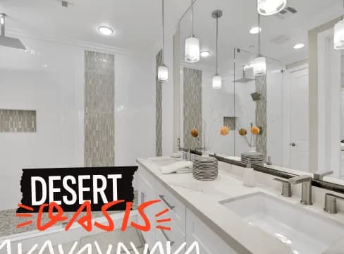 Bathroom remodel in Spring Valley, Las Vegas - desert-tone porcelain and recessed lighting | Big Horn Remodeling