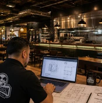 Restaurant vertical tile for Las Vegas commercial buildout with food-service rough-in work