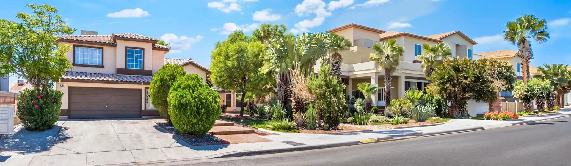 Las Vegas home remodeling hero background with residential homes and finished curb appeal