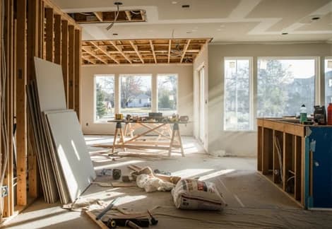 Home remodeling work in progress inside a house
