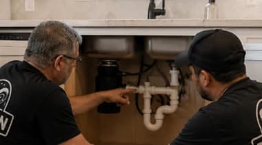 Checking sink base plumbing, drain lines, disposal, and shutoffs before cabinet ordering