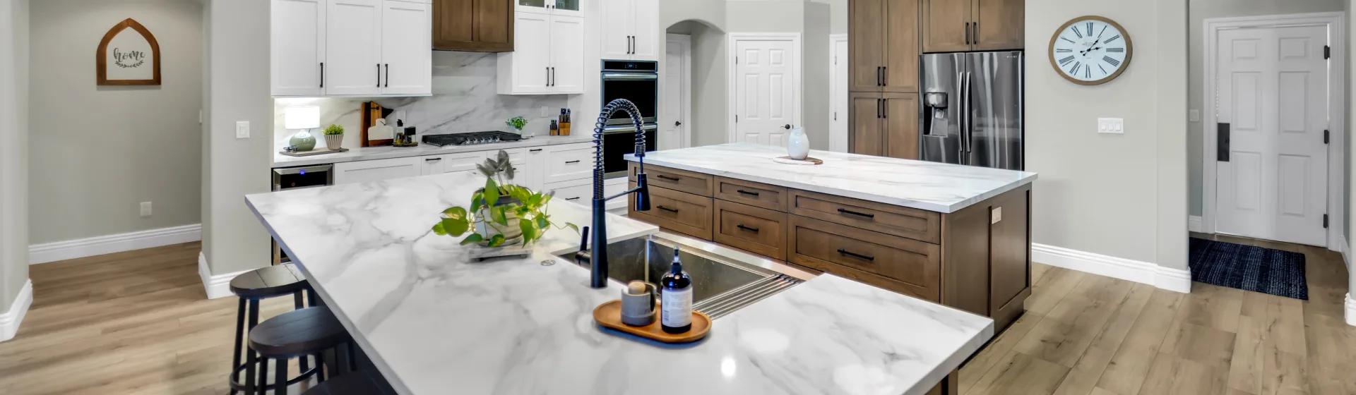 Las Vegas kitchen remodel hero background with cabinetry, counters, and finish detail
