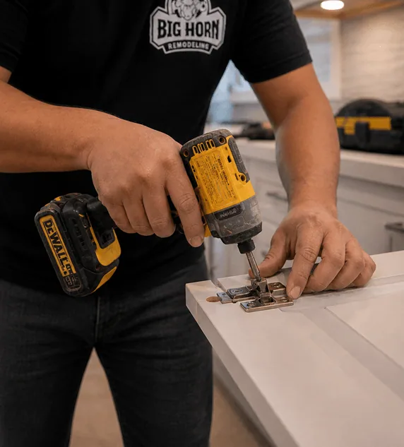 Kitchen remodeling crew coordinating installation details in Las Vegas