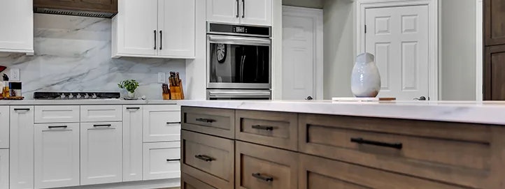 Dark oak kitchen remodel with custom cabinetry and a finished island in The Lakes, Las Vegas, Nevada