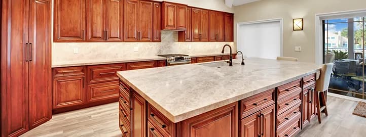 Redwood kitchen remodel with custom cabinetry and warm wood finishes in Spanish Meadows, Las Vegas, Nevada