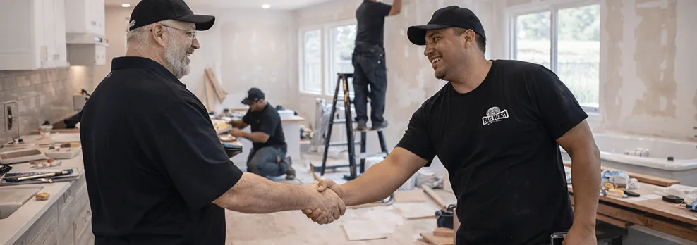Big Horn Remodeling team handshake during a project
