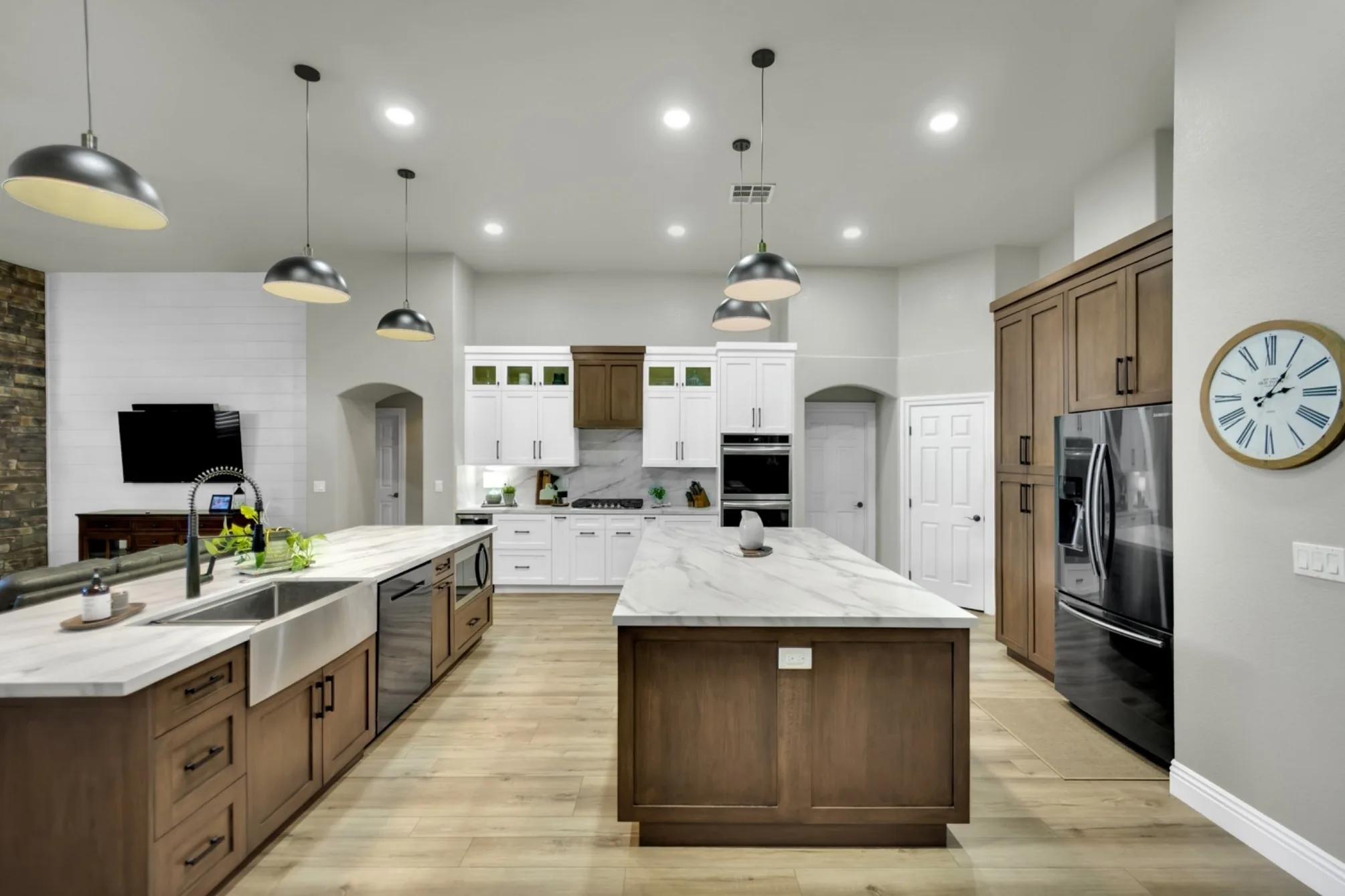 Full custom kitchen remodel in Centennial Hills Las Vegas with two new islands and Calacatta White Quartz countertops